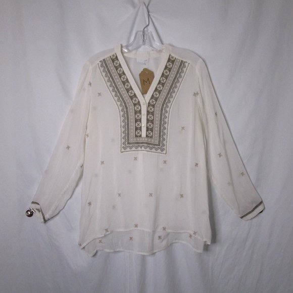 J. Jill Tops - Cream Blouse Long Sleeve Motif Pattern Flowing J. Jill Size Medium Petite